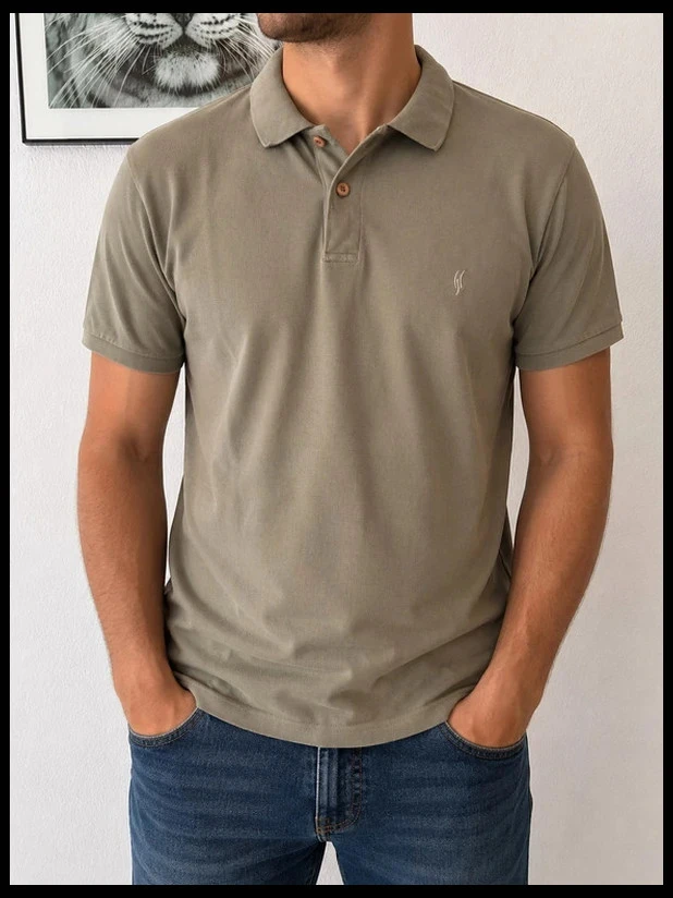 Polo de manga corta caqui Griffe Noire 100% algodón para hombre XL – photo 8